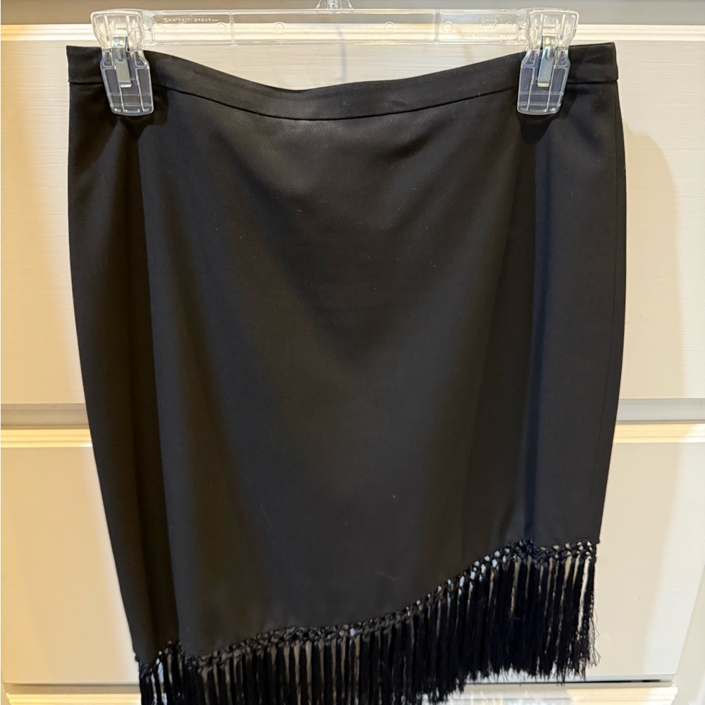 BCBGMaxAzria Black Midi Skirt with Fringe